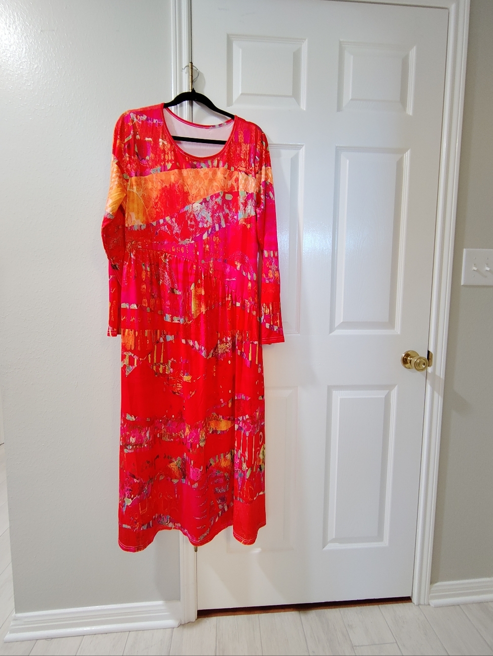 New Red Orange Floral Print Maxi Vacation Dress Shein XXL Fits Like XL Or Large